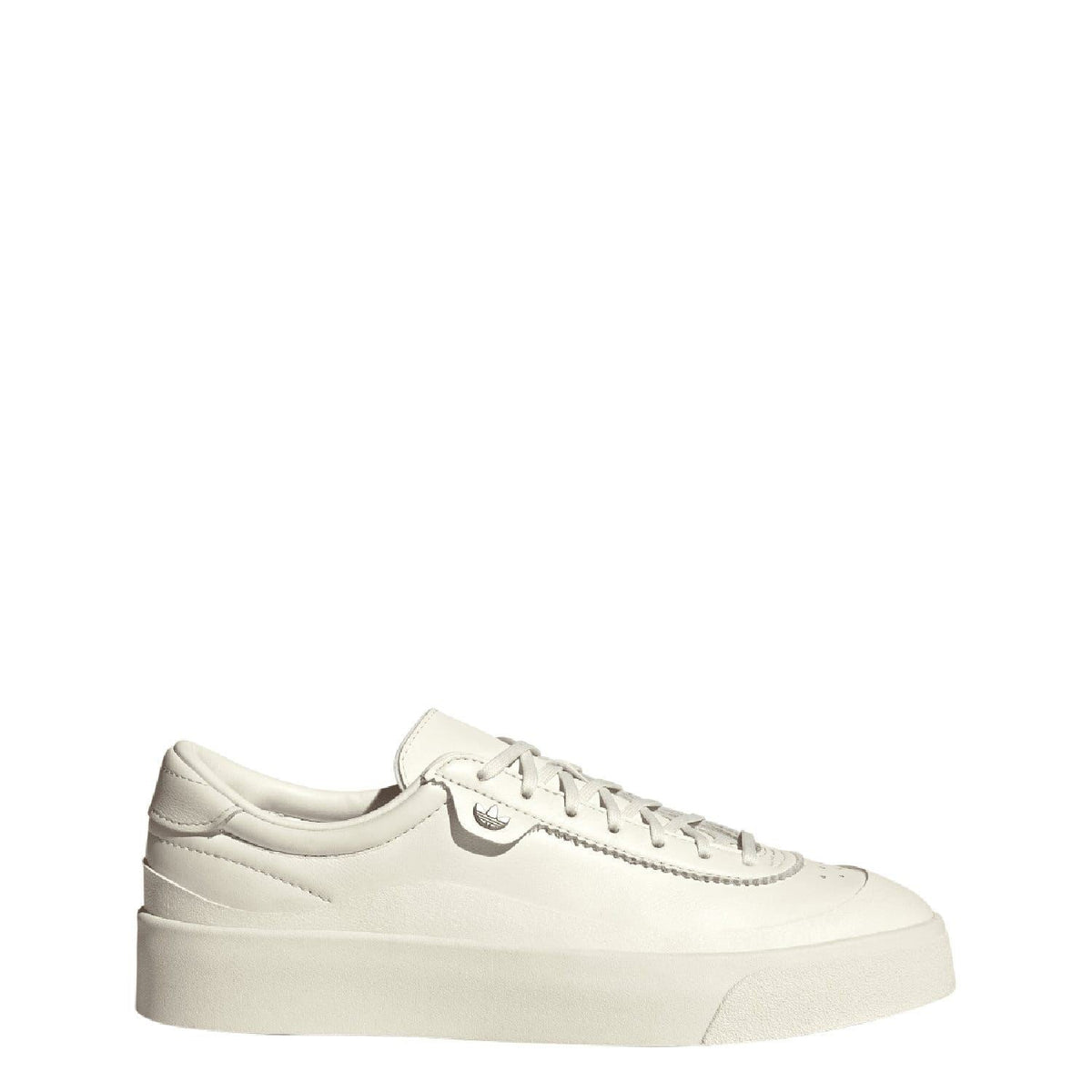 White lace-up low-top trainers with side adidas logo and cushioned cupsole.