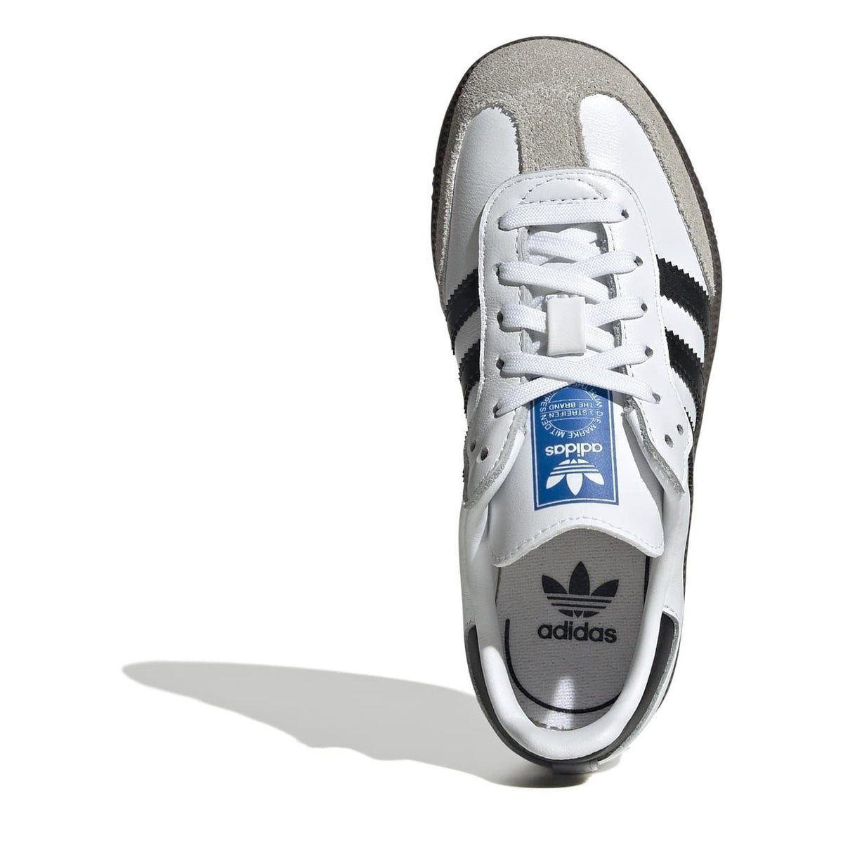adidas Originals Samba low-top sneakers, toe view with white laces and adidas logo badge