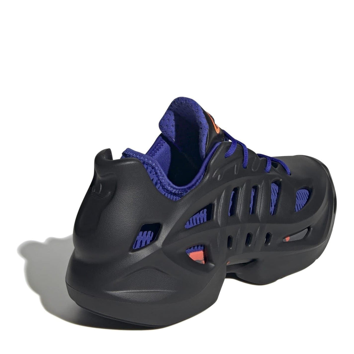 Black heel view of adidas Adifom Climcl sneakers with royal-blue trim