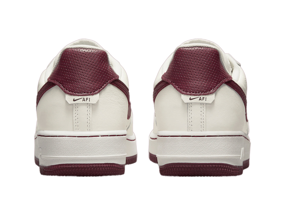 Back view of sail leather sneakers with dark beetroot heel panels and Nike Air detail