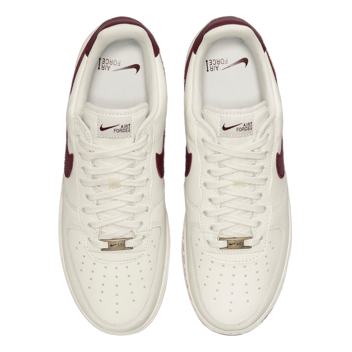 Front view of sail sneakers with dark beetroot heel trim, lace-up and Air branding