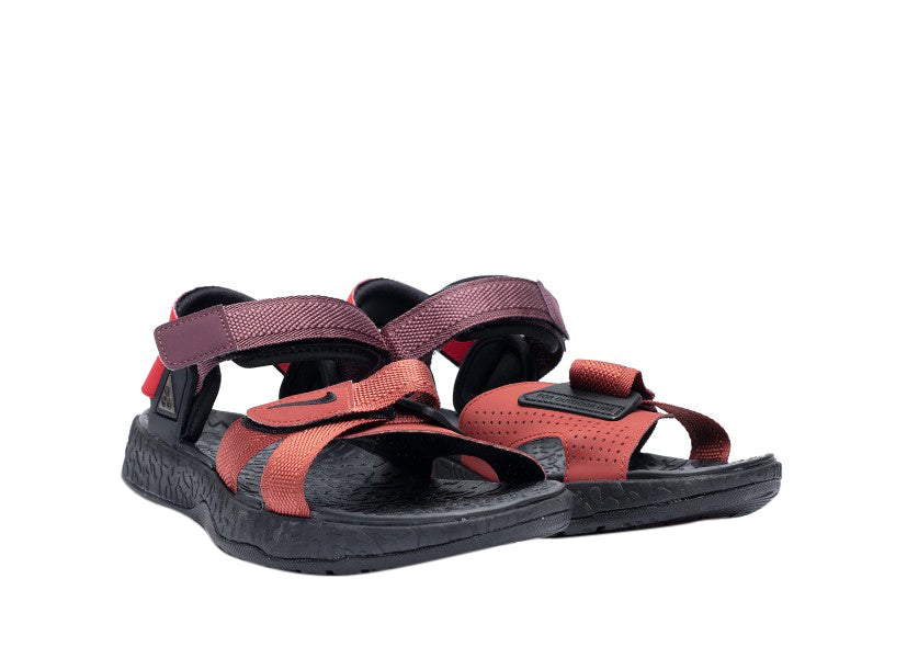 Nike ACG men's sandals, red adjustable straps over dark textured footbed