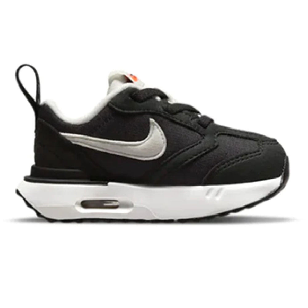 Toddler Nike Air Max Dawn sneakers in black with white swoosh and midsole
