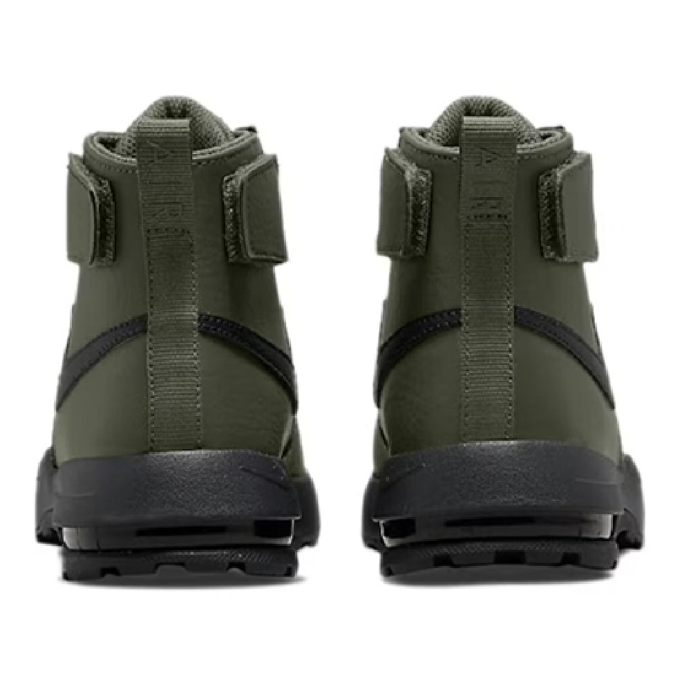 Kids high-top sneakers, back view: olive heel with padded collar and loops