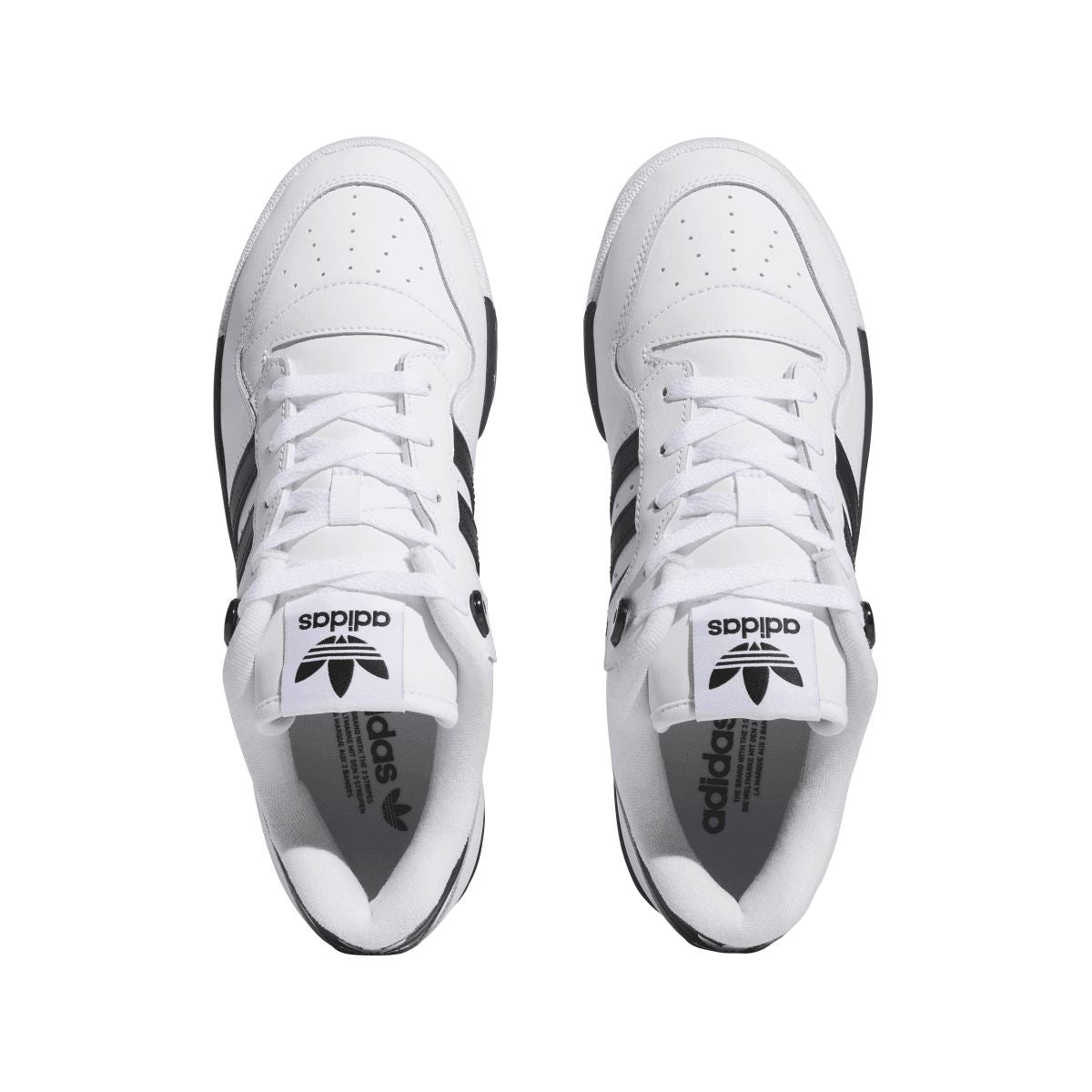 Pair of white low-top trainers with lace-up vamps and black outsole trim