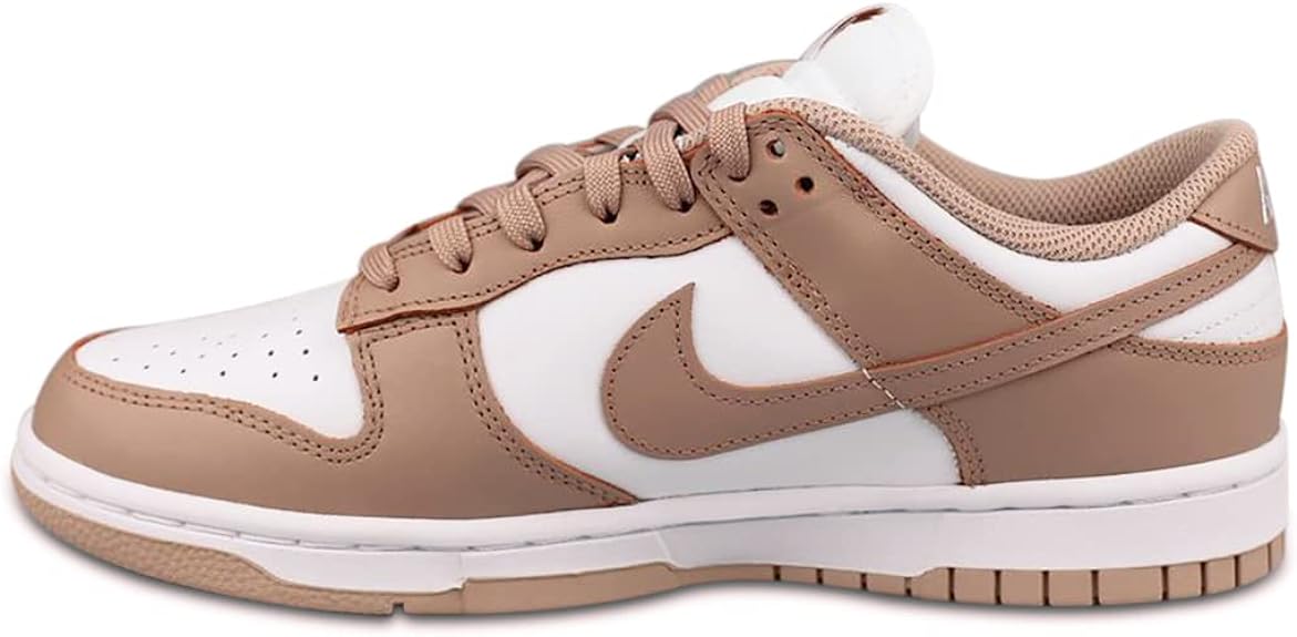 Women's Nike Dunk Low low-top sneakers in white, rose and tan with Nike swoosh