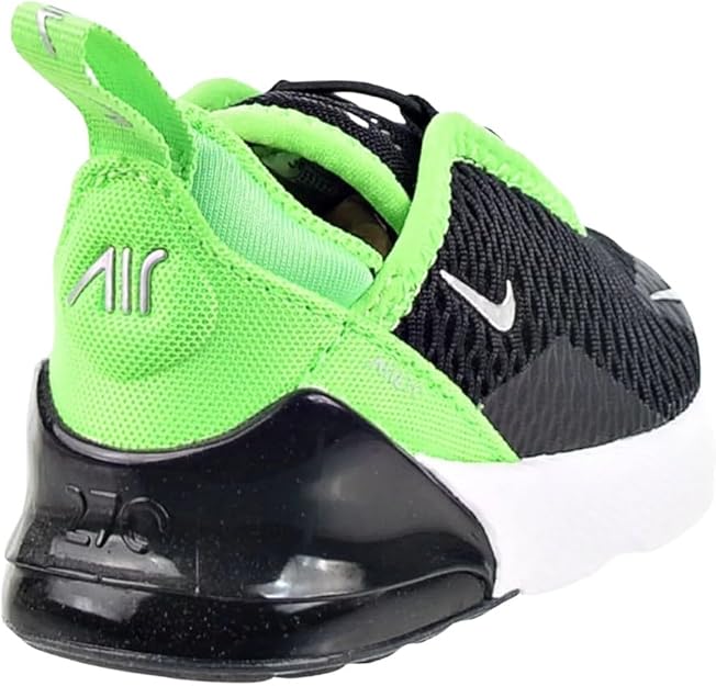 Toddler Nike Air Max 270 sneakers, neon green heel and black upper with swoosh