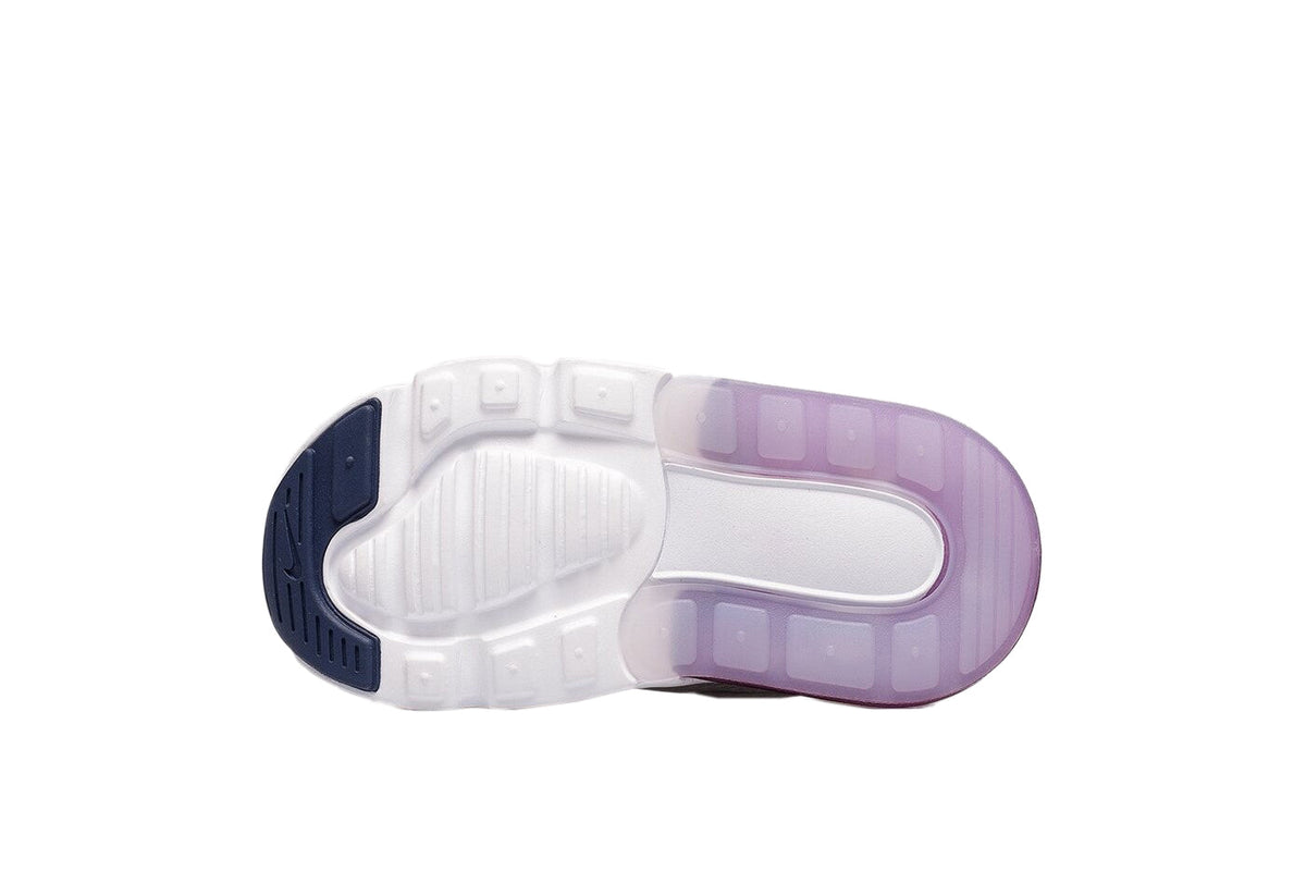Kids' Nike Air Max 270 outsole, white tread with purple translucent air window