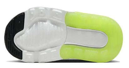 Toddler's Nike Air Max 270 outsole, white tread with lime heel section