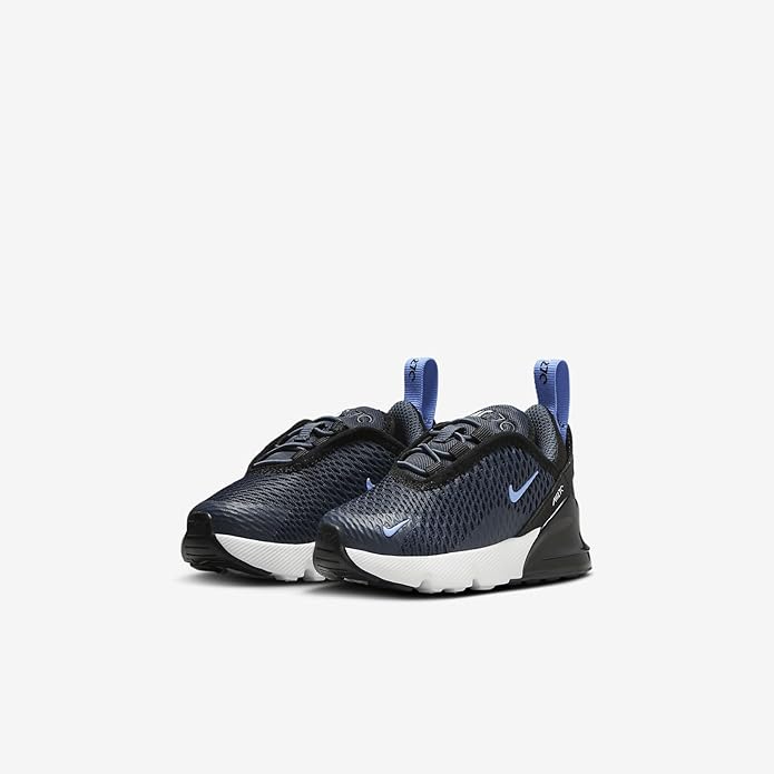 Kids Nike Air Max 270 pair, knit mesh upper with lace closure and Air cushioning