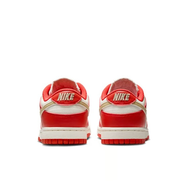 Nike Dunk sneakers back view with red heel, white back tab, and Nike logo