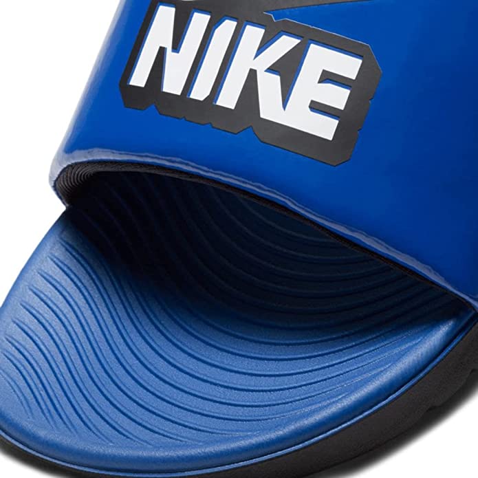 Royal blue Nike slide sandal strap with large NIKE logo