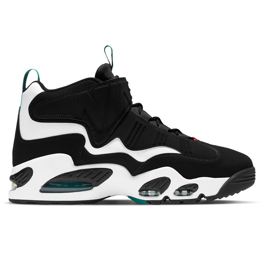 Men's Nike high-top sneakers in black, white, with teal accents and lace-up closure