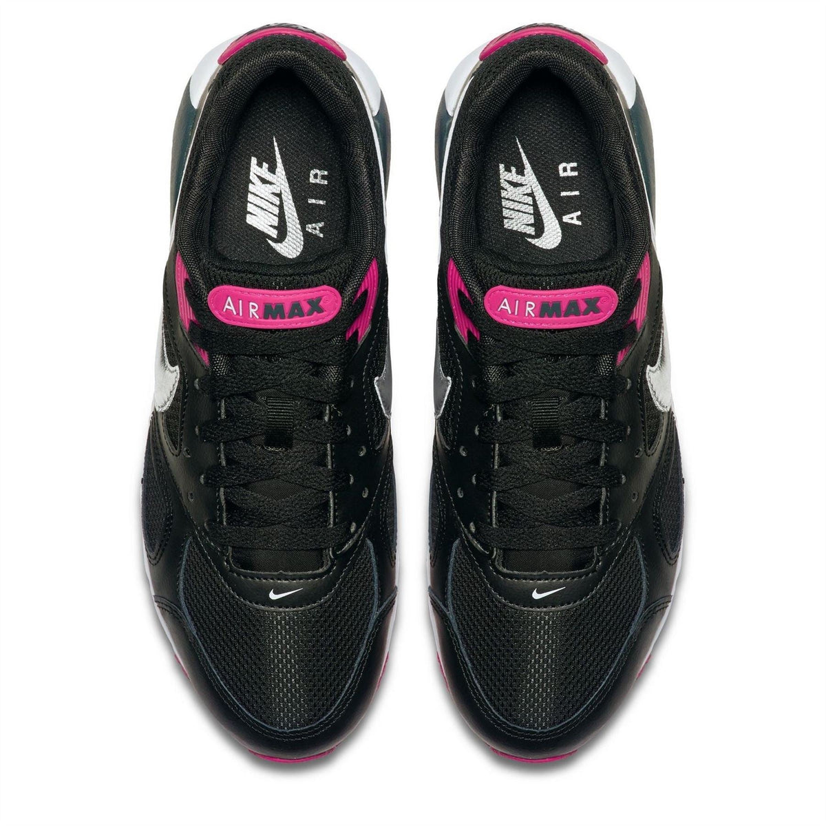 Women's black Air Max sneakers with pink trim, lace-up, tongue and collar details