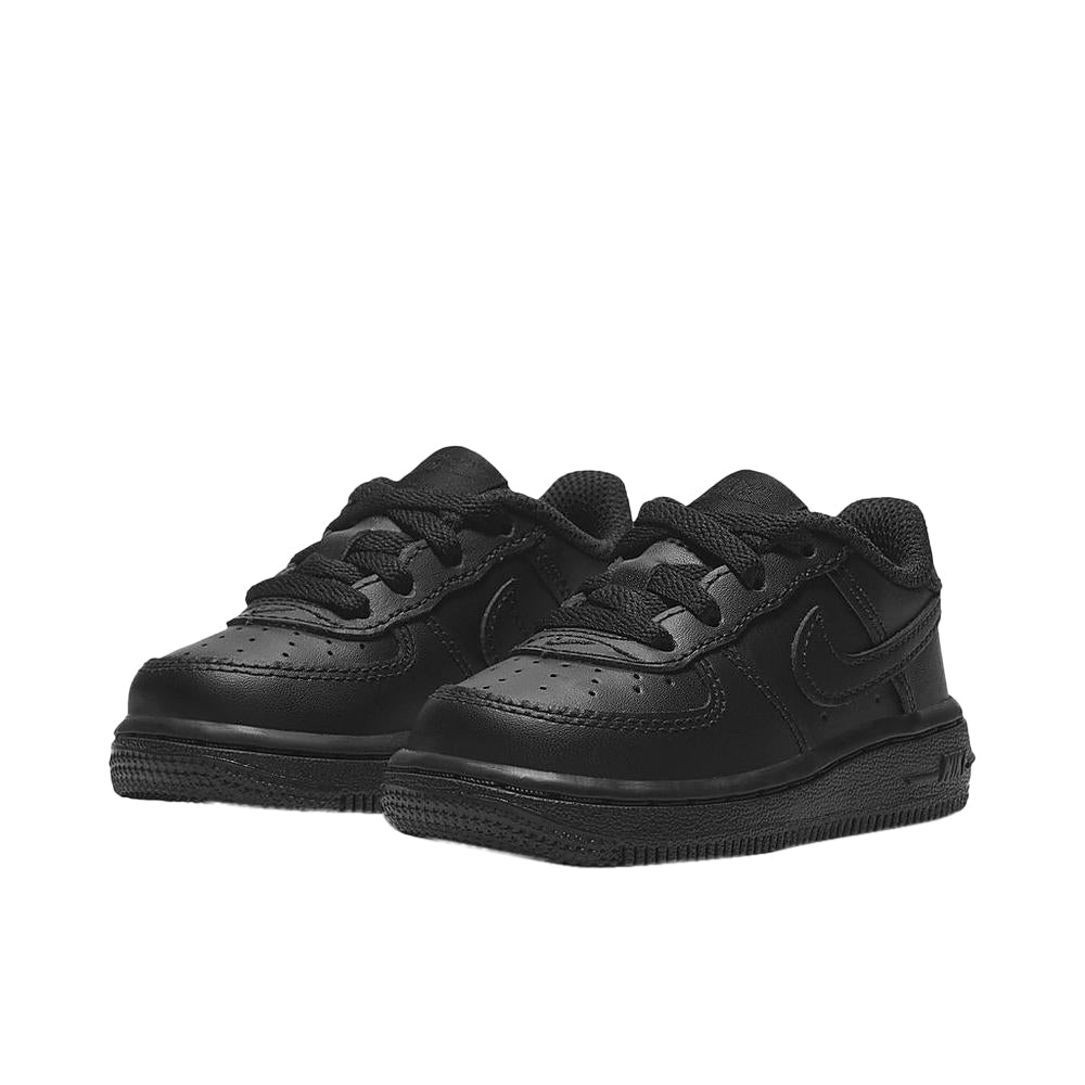 Nike Force 1 LE toddler black low-top sneakers, side-by-side pair with lace-up
