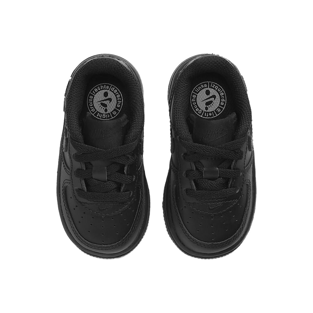 Nike Force 1 LE toddler black sneakers, top view of two lace-up shoes