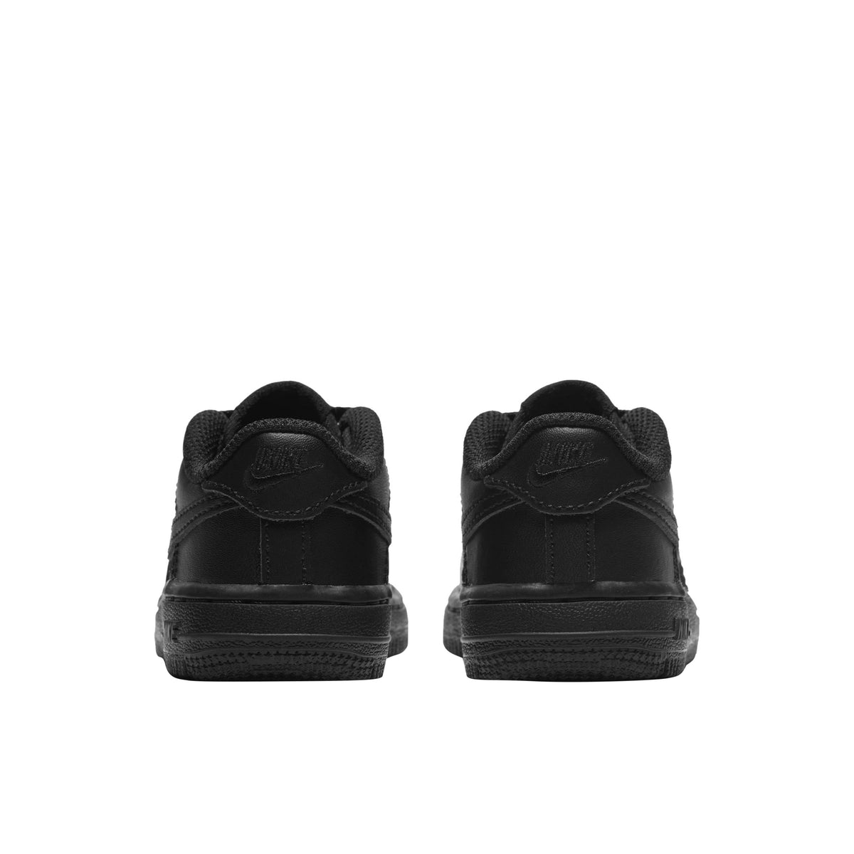 Nike Force 1 LE toddler black sneakers, back view with heel tab and lace-up