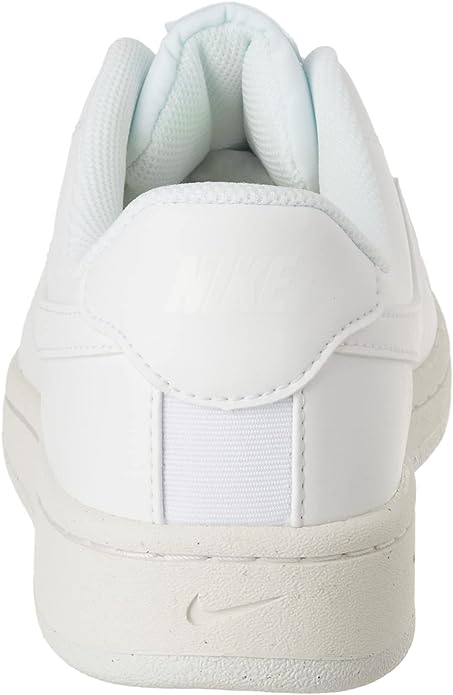 White sneaker heel and collar with cushioned lining and lace panel stitching