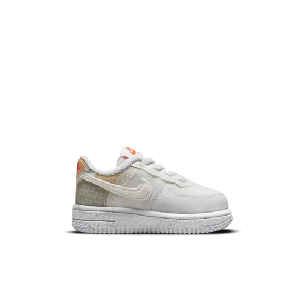 Toddler Nike Air Force 1 Crater sneaker, white upper with gray plaid detail and chunky sole