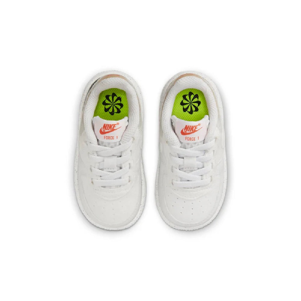 Toddler Nike Air Force 1 Crater sneaker insoles, white with green flower graphic