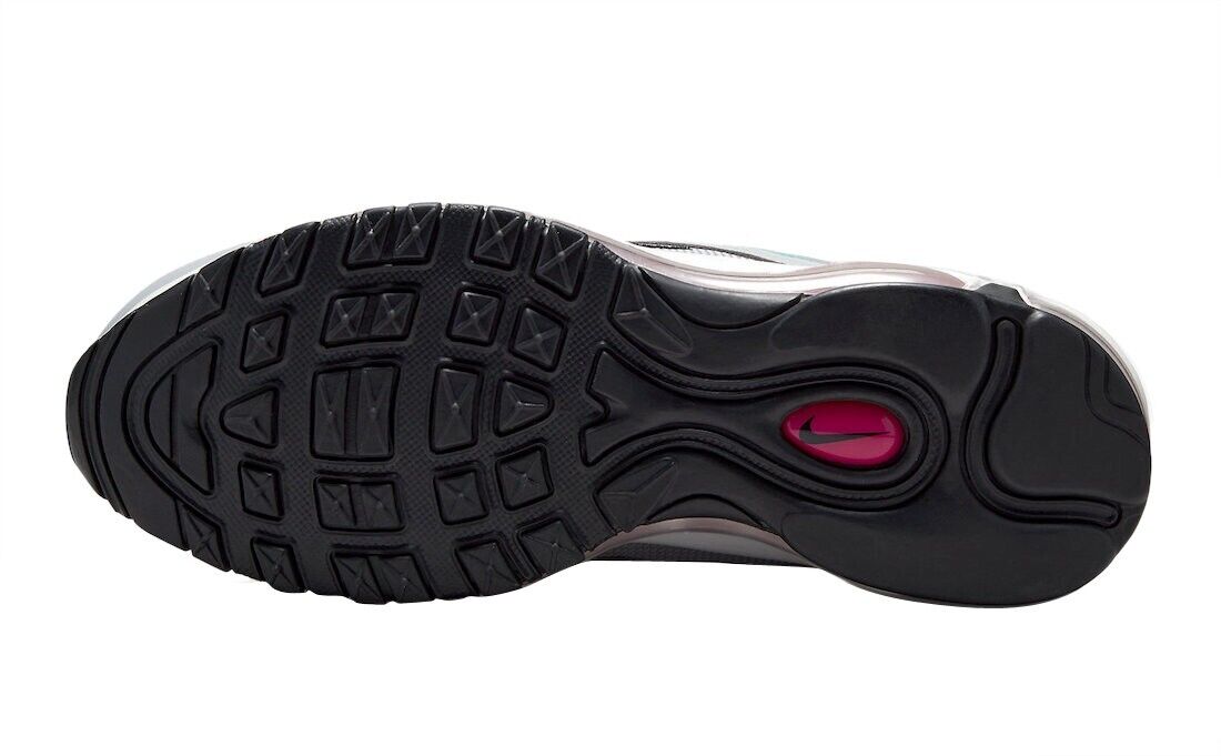 Nike Air Max 97 women's outsole, black tread with pink oval Air logo