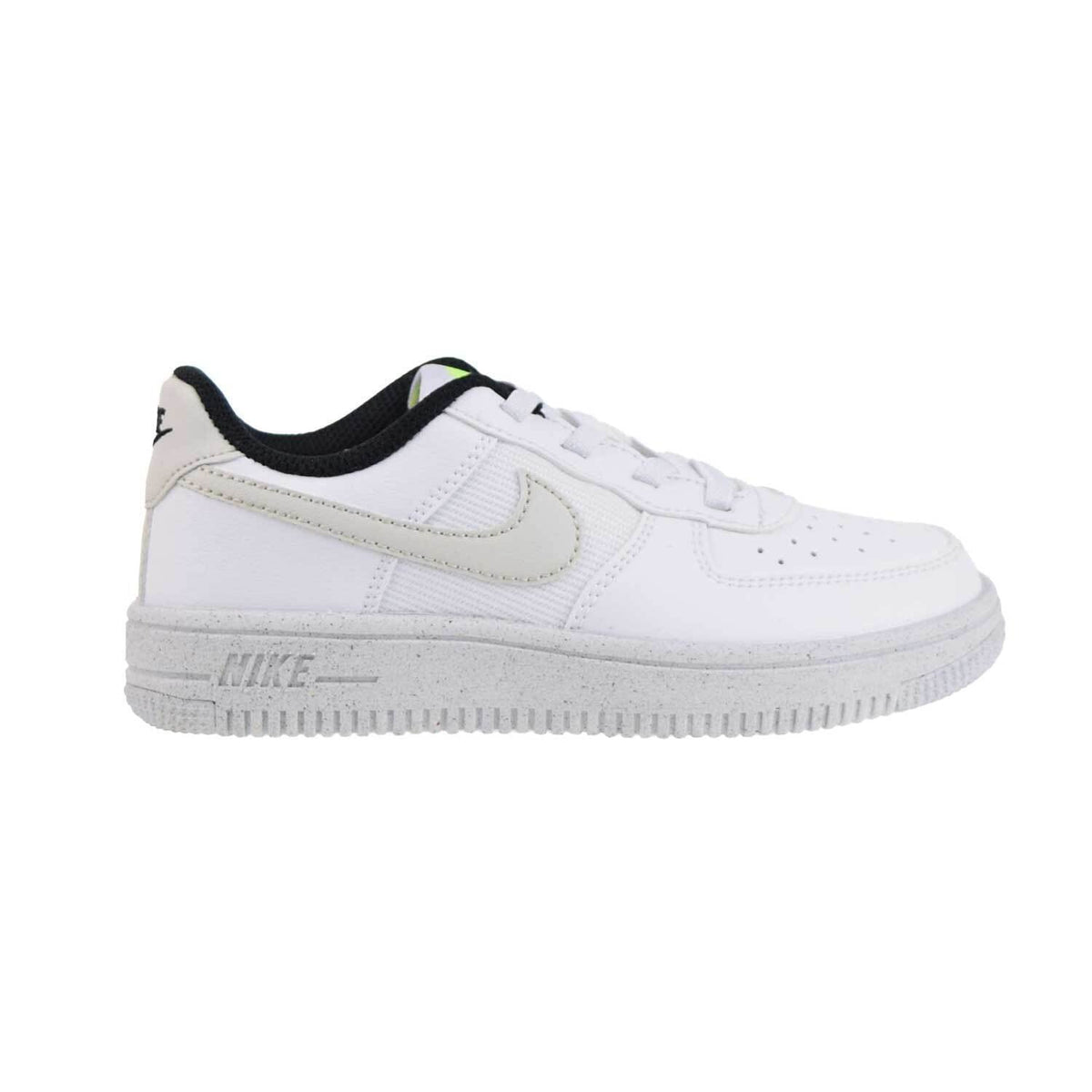 Kids' Nike Force 1 Crater low-top sneakers, white with beige swoosh and gray sole