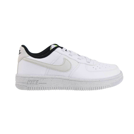 Kids' Nike Force 1 Crater low-top sneakers, white with beige swoosh and gray sole