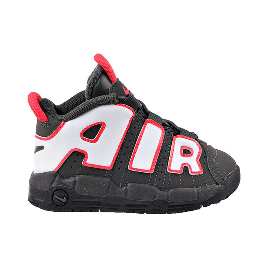 Toddler black and white sneakers with red accents, lace-up, Air More Uptempo style