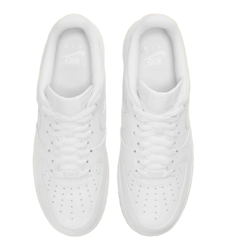 White Nike Air Force 1 low-top sneakers, front interior view with cushioned lining