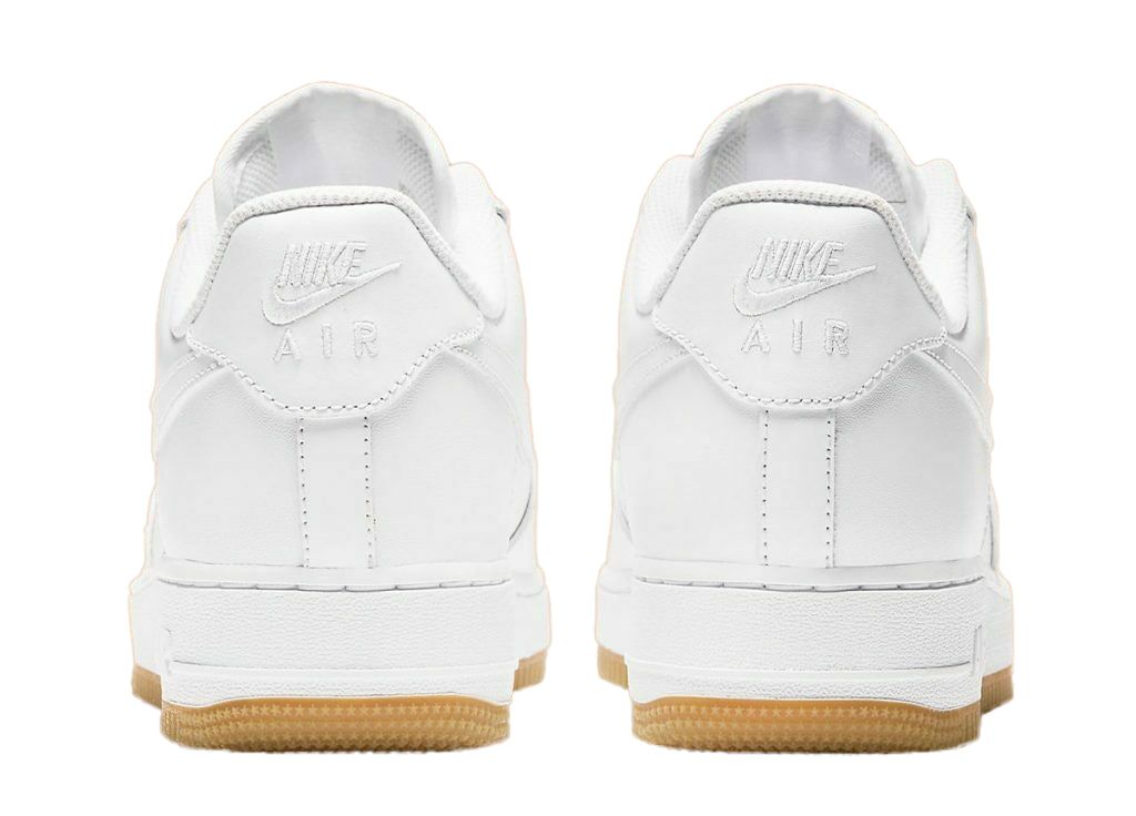 Men's Nike Air Force 1 low-top sneakers, heel back view with Nike Air logo and gum sole