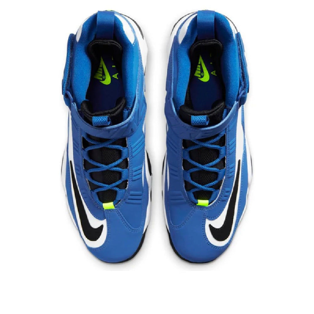 Men's Nike Air Griffey Max 1 sneakers, top view in blue with white Nike logo