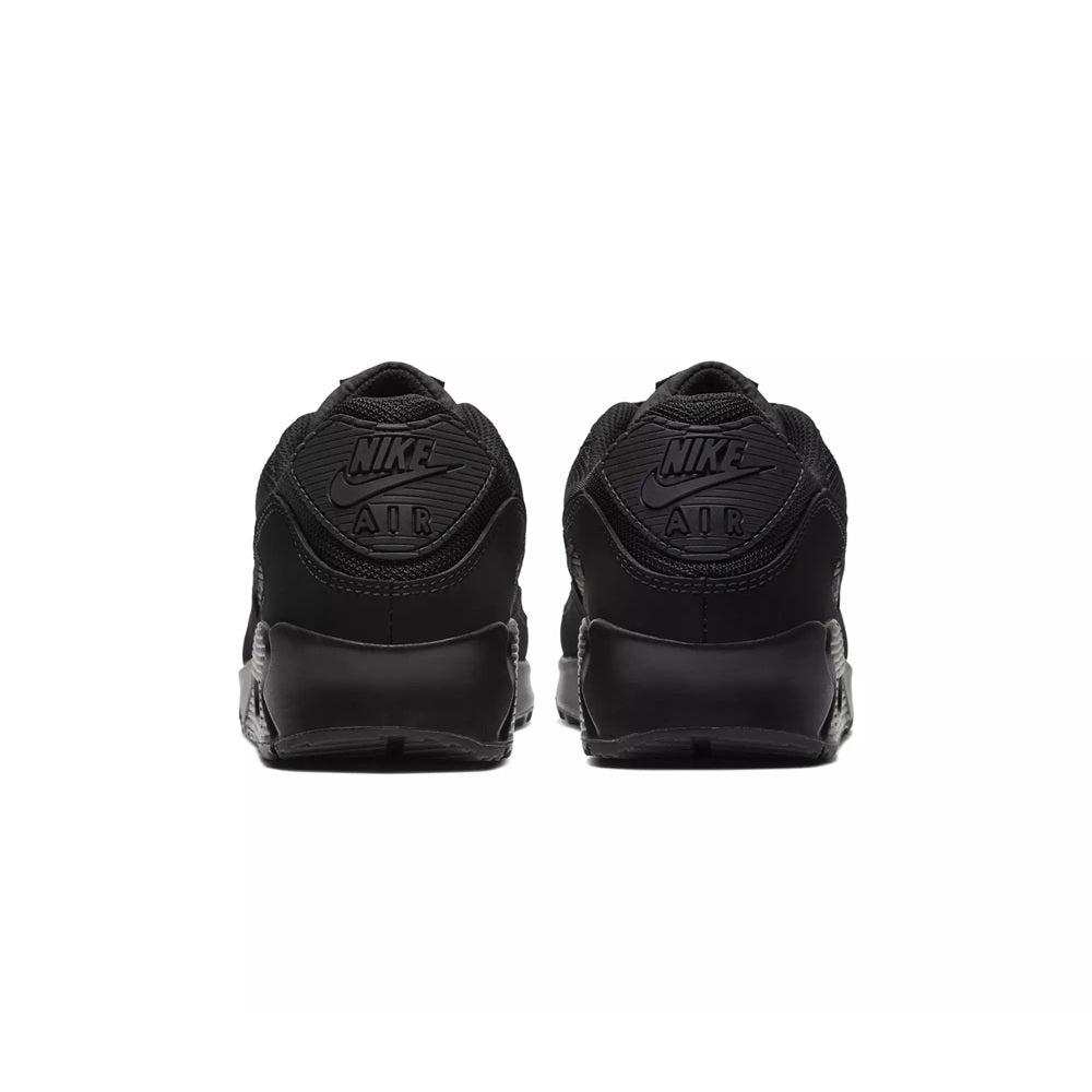 Men's Nike Air Max 90 sneakers, rear view with Nike Air heel branding, black