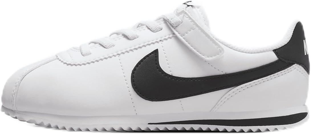 Little kid's Nike easy-on sneakers, white upper with black swoosh and strap