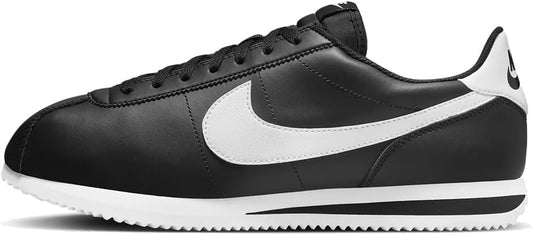 Men's Nike Cortez sneakers, black upper with white Swoosh and lace-up front.