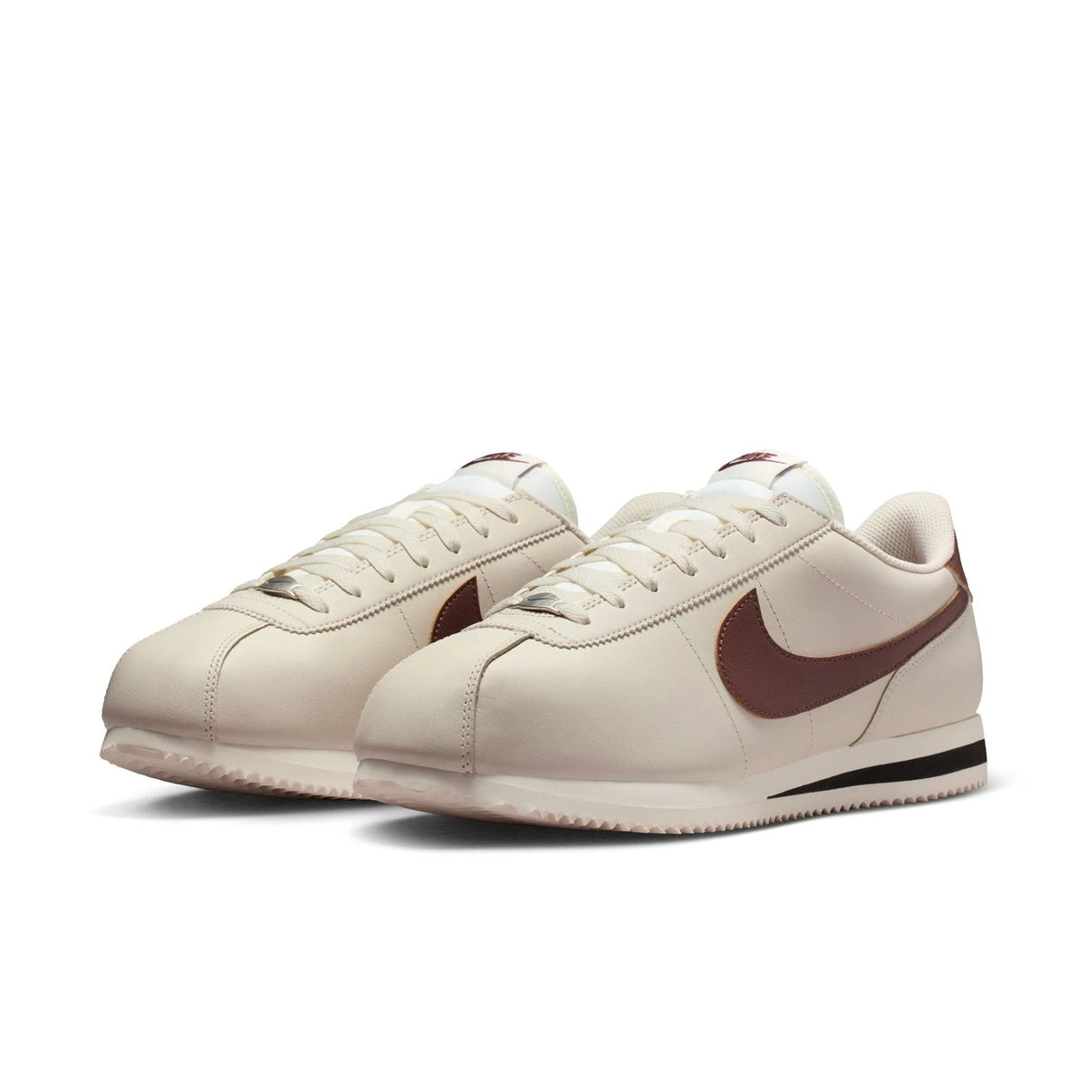 Nike Cortez LT low-top sneakers, cream upper with brown heel panel and side swoosh