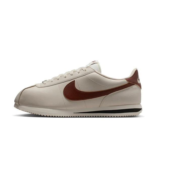 Nike Cortez LT low-top sneakers, cream leather with brown swoosh and laces