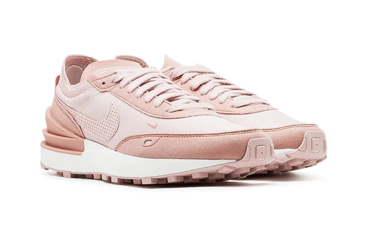 Women's Nike Waffle One ESS low sneakers, light pink mesh upper with chunky layered sole