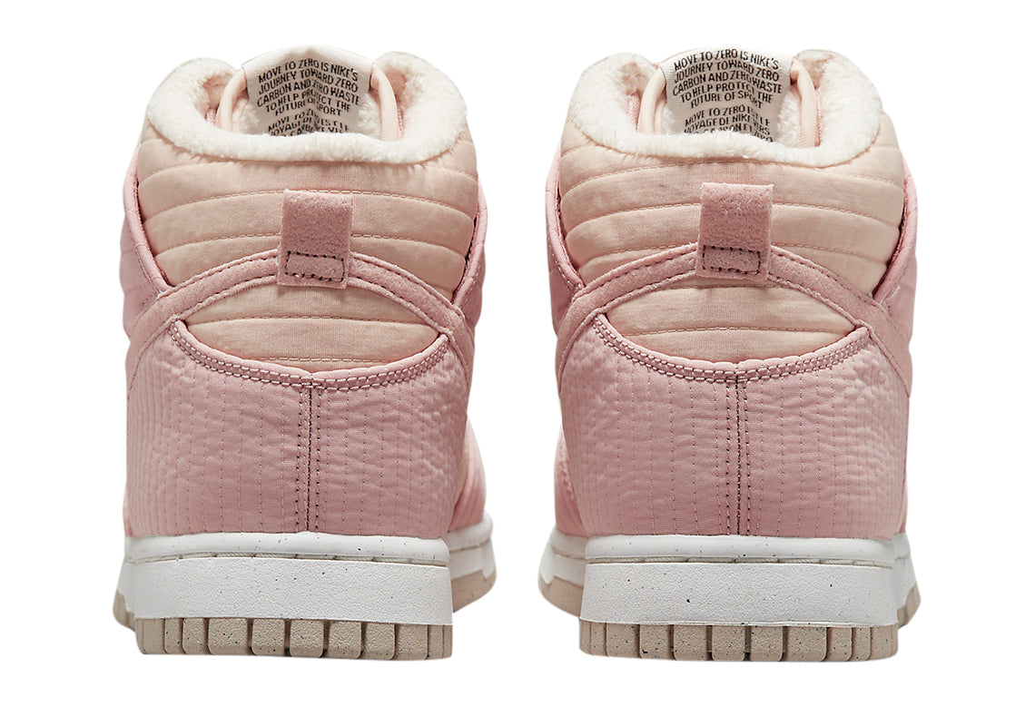 Women's pink high-top sneakers, heel view with pull tab and cushioned collar lining
