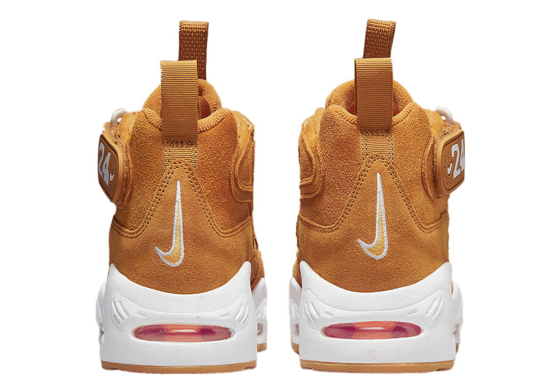 Kids high-top sneakers with wheat suede heel and white sole, rear air window