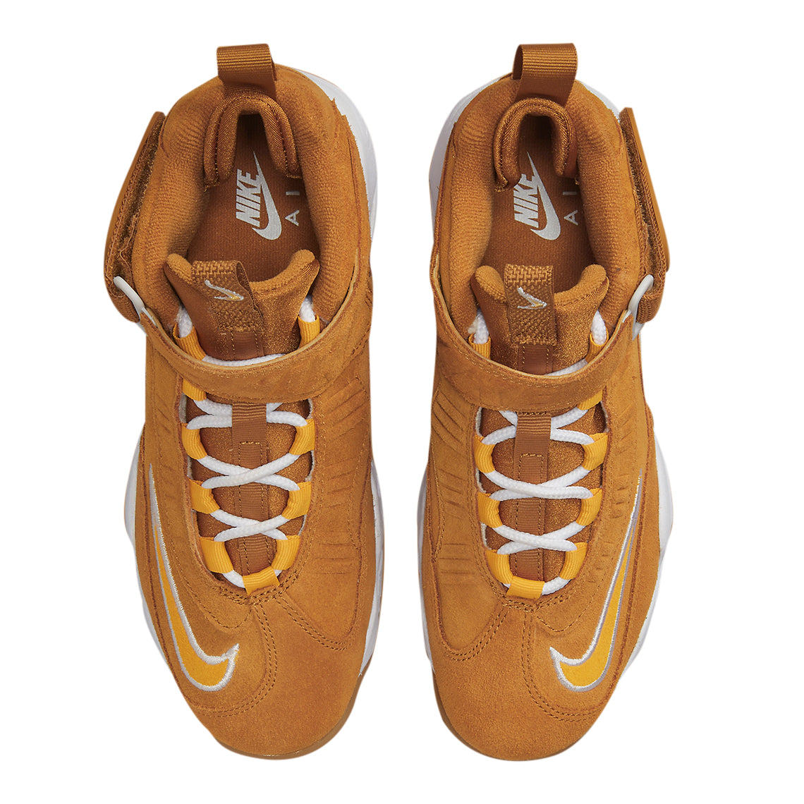 Kids high-top sneakers, wheat suede interior lining and white lace-up front