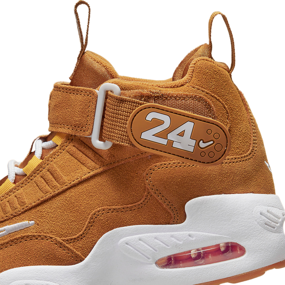 Kids high-top sneakers with wheat suede, 24 logo patch, white midsole air pod