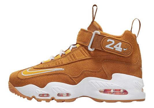 Kids high-top sneakers in wheat suede with white midsoles and visible air units