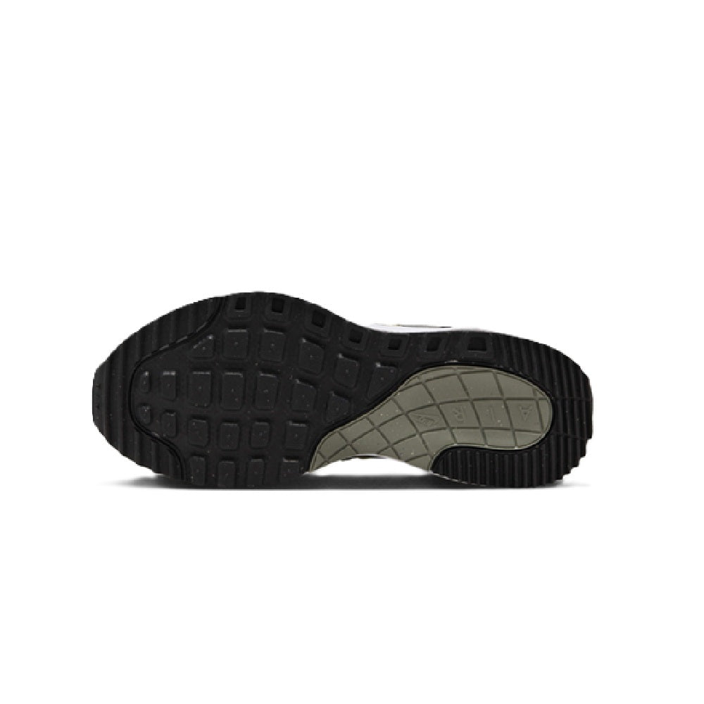 Big kid’s Nike Air Max shoes, outsole view with dark tread and gray midsole
