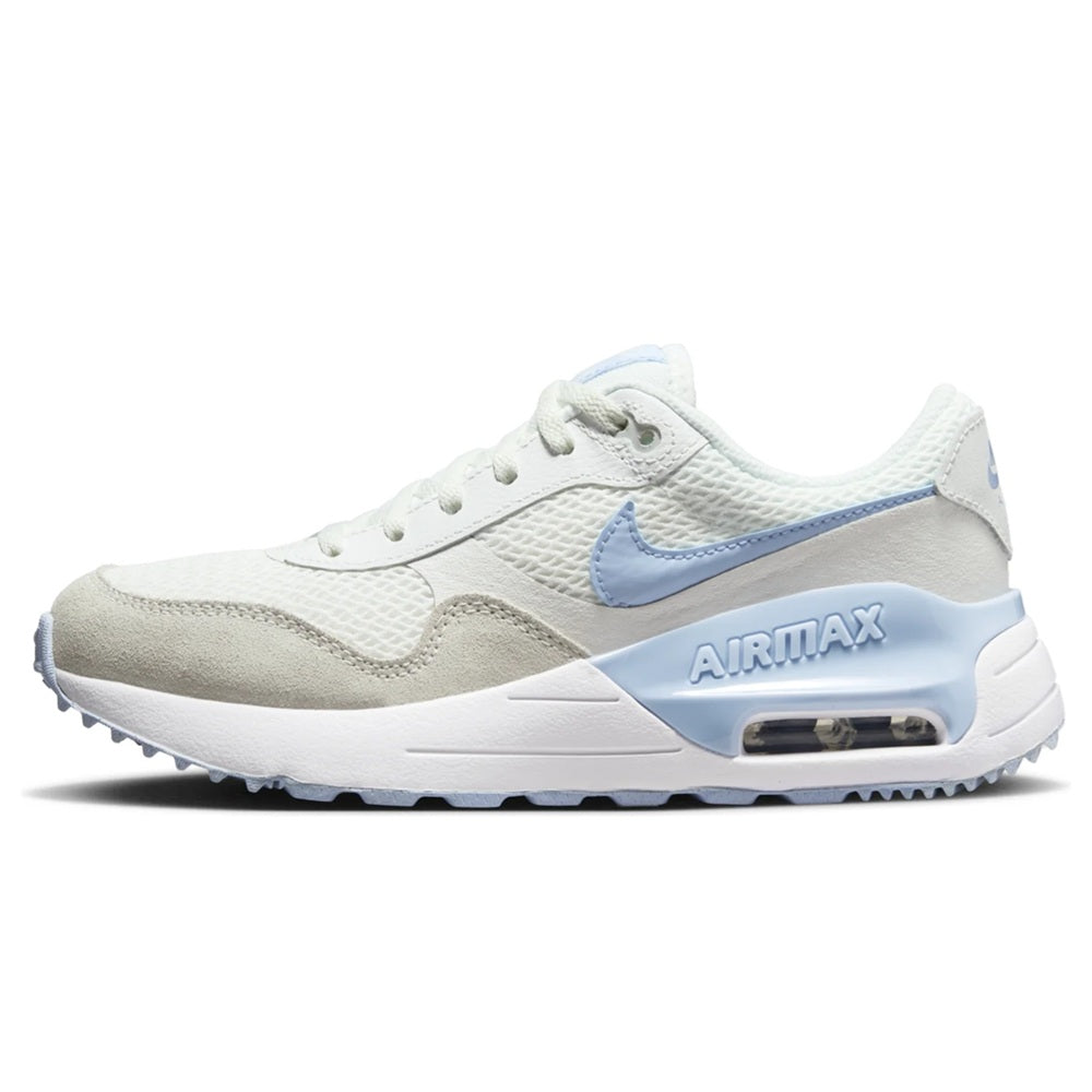 Nike Air Max SYSTM sneakers, white with blue accents and visible air unit