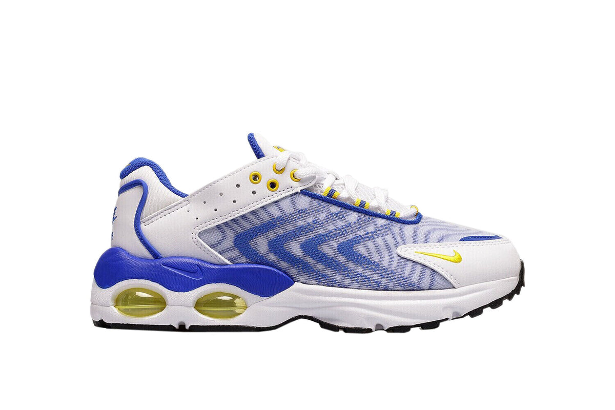 Kids' Nike Air Max TW sneakers, white with blue and yellow accents