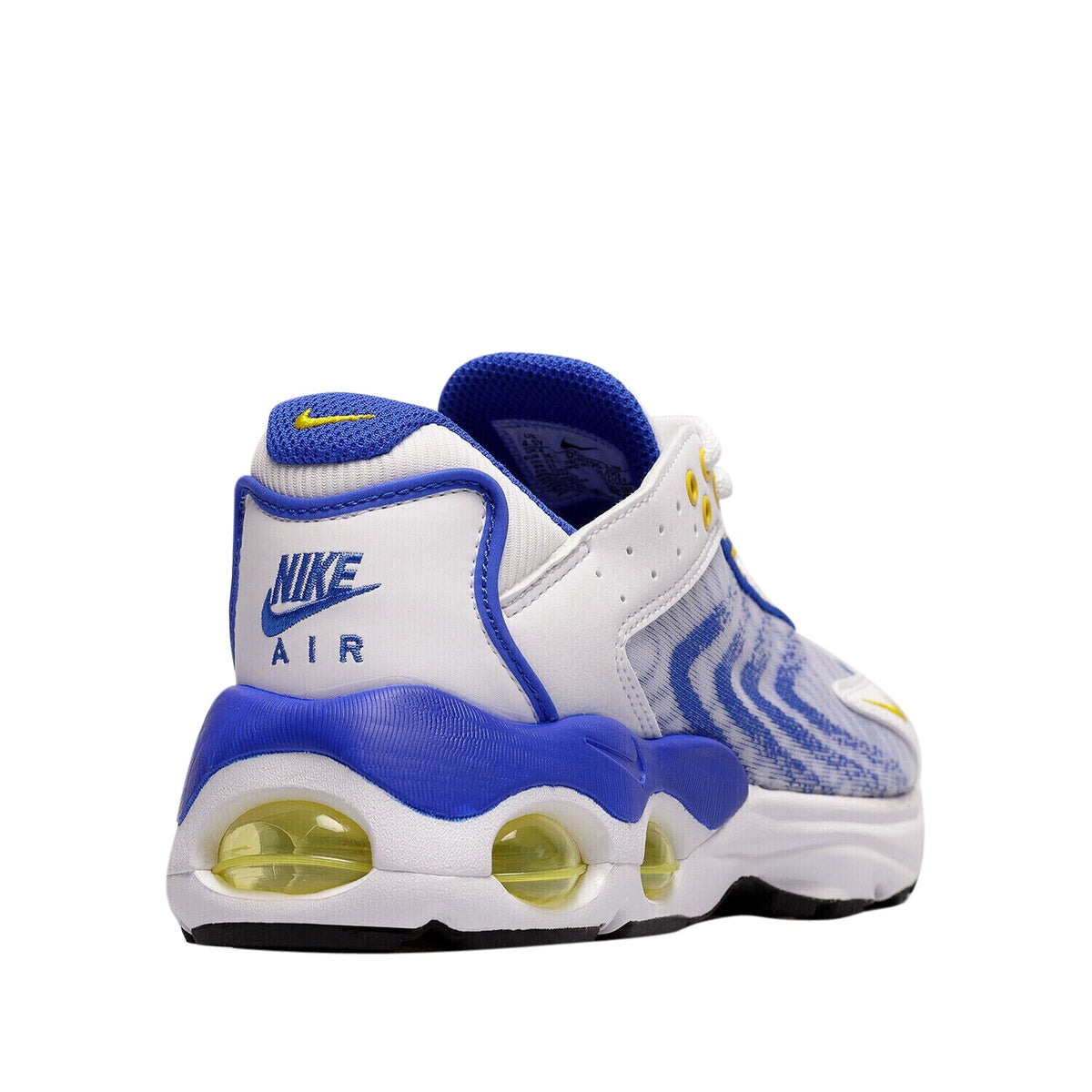 Kids' Nike Air Max TW sneakers, back quarter; white and blue with Air logo