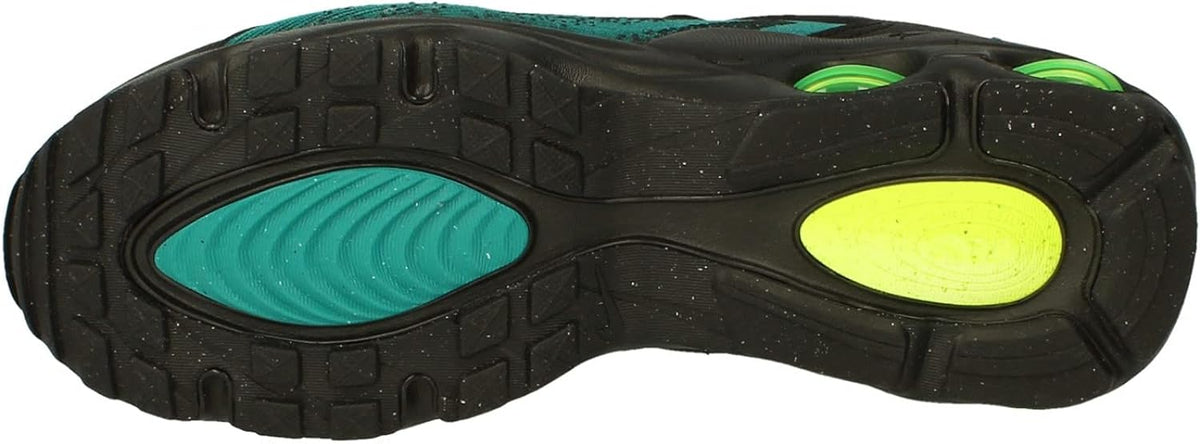 Nike Air Max TW kids outsole tread, teal center pad and neon yellow heel pad