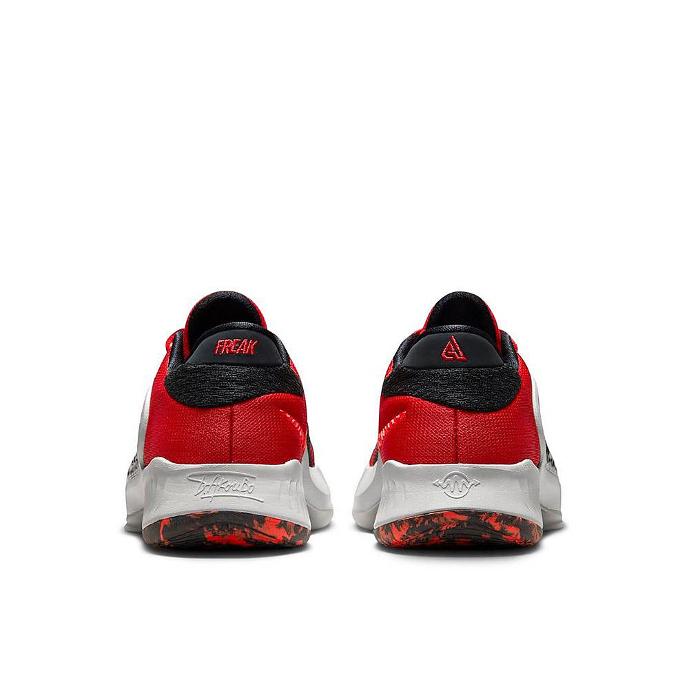 Kids Nike Freak 4 sneakers, back view with red heels and black heel tabs