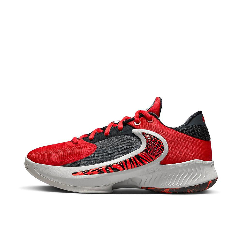 Kids Nike Freak 4 basketball sneakers, red and black uppers with gray sole