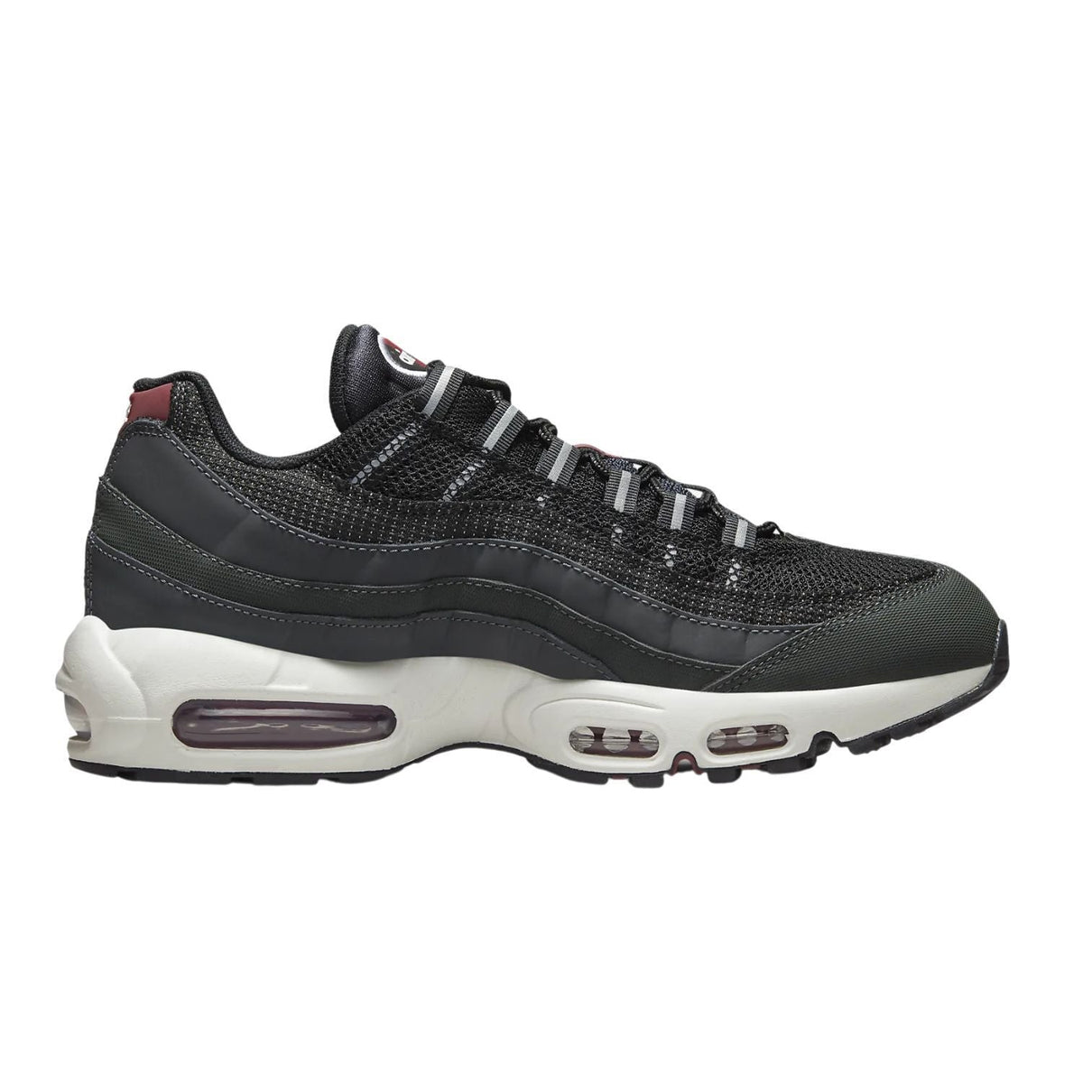 Nike Air Max 95 Essential sneakers, dark mesh upper with visible air unit and red details